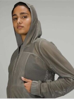 lululemon athletica White Mesh Hooded Zip Up Jacket